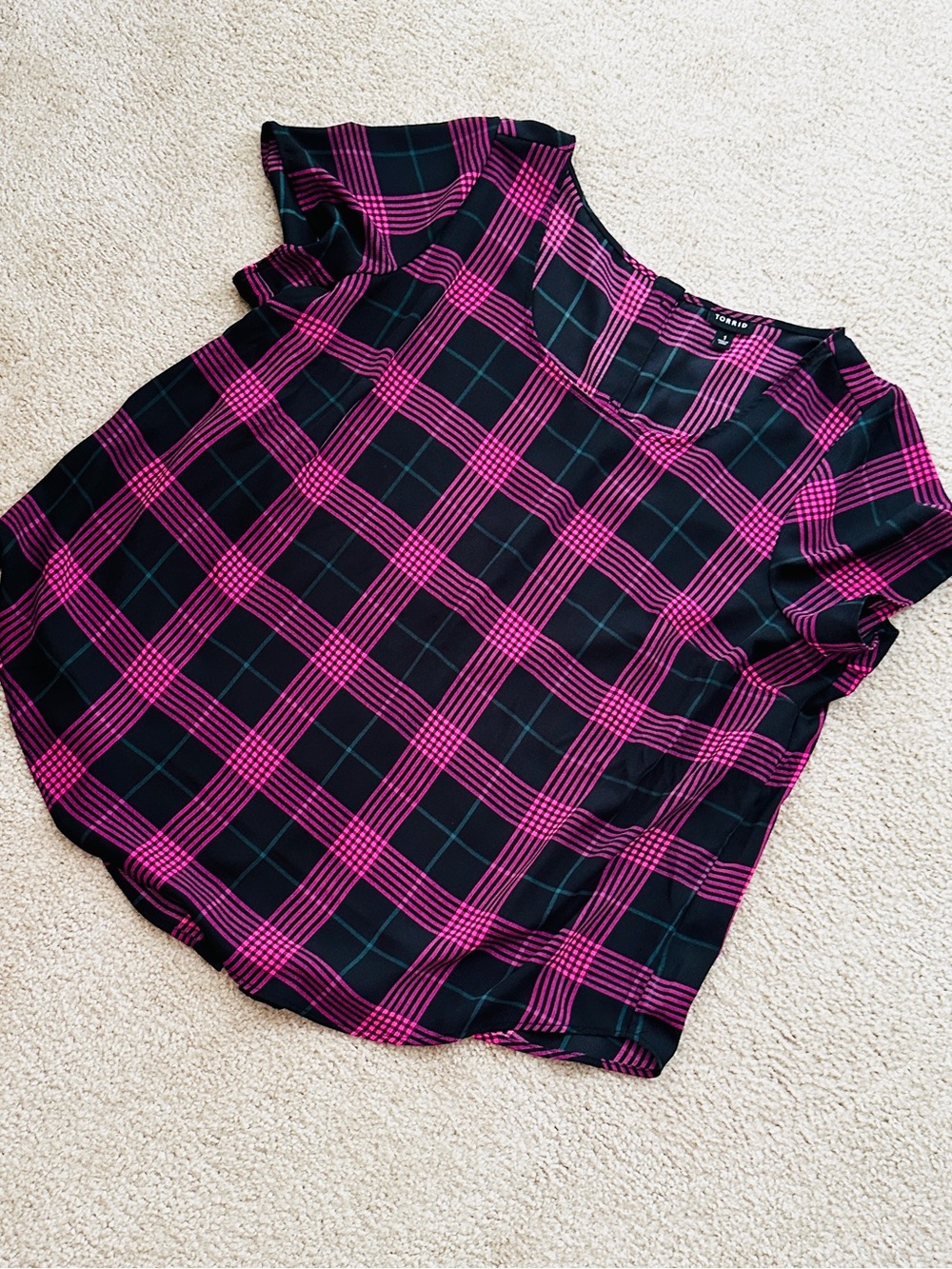 torrid Pink & Black Plaid Short Sleeve Blouse